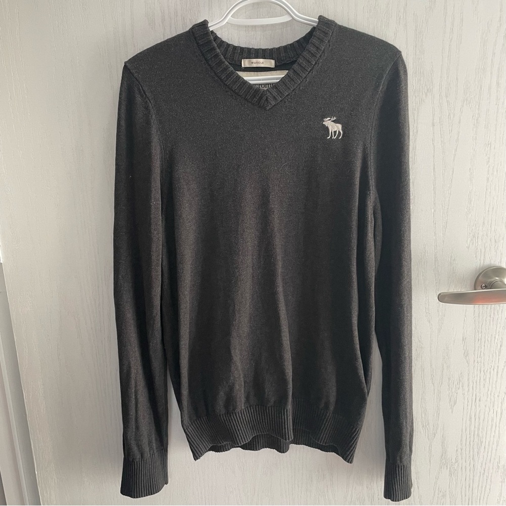 Abercrombie & Fitch Men's Grey Muscle V-Neck Cashmere Blend Sweater Size Large